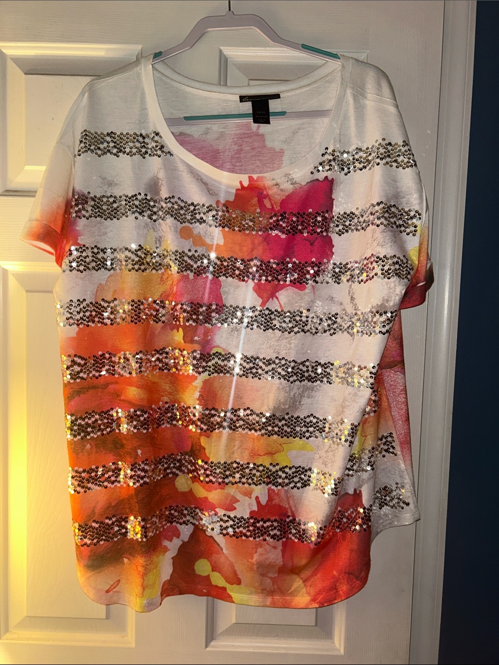 Lane Bryant White Tee with Pink & Coral Watercolor Wash. size 22/24